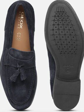 Geox Men Navy Blue Suede Tassel Loafers Moccassins Respira Shoe Black